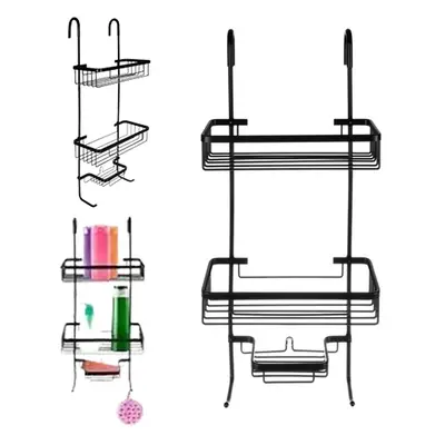 Felfüggeszthető fürdőszobai polc, helytakarékos zuhanypolc, három szintes, 63x14x28,5 cm, fekete