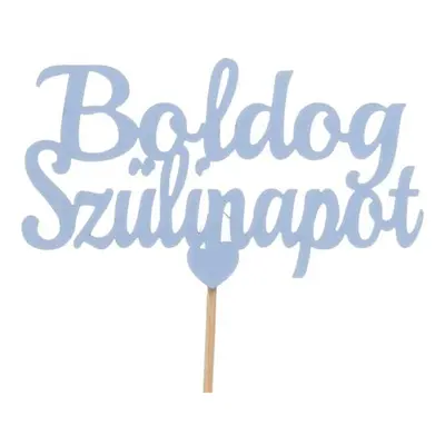 Kék Boldog szülinapot felirat tortadísz sziluett