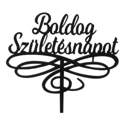 Fekete díszes Boldog Születésnapot feliratos sziluett tortadísz