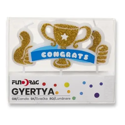 Arany trófea „congrats” feliratos tortagyertya szett