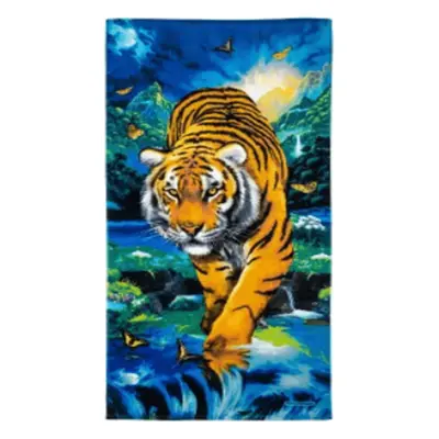 Szuper nedvszívó tigris mintás plüss pamut strandfürdőlepedő 70 x 140 cm (BBCD)