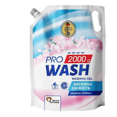 10 x 2L PRO WASH Spring Freshness univerzális mosógél utántöltő 50 mosáshoz színes és fehér ruhá