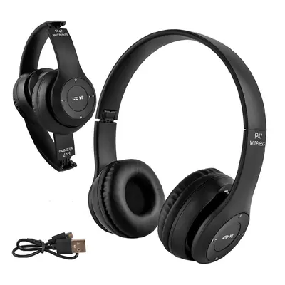 P47 Bluetooth-os akkus fejhallgató headset MP3 lejátszó - fekete (BBV)