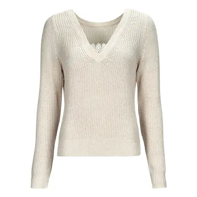 Vila VIDEBRA REV L/S V-NECK KNIT TOP Pulóverek Bézs