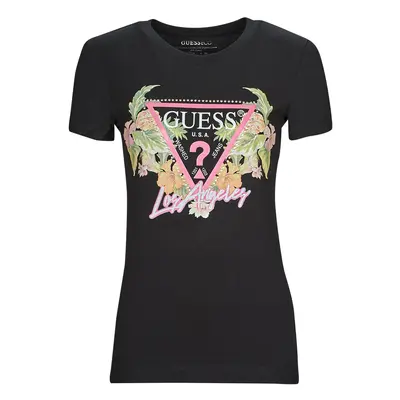 Guess SS CN TRIANGLE FLOWERS TEE Rövid ujjú pólók Fekete