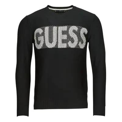 Guess AMYAS LS CN SLOGAN SWEATER Pulóverek Fekete