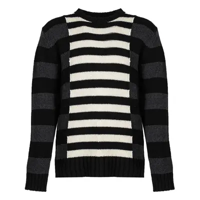 Les Hommes LLK113-654U | Wool Stripes Round Neck Jumper Pulóverek Fekete