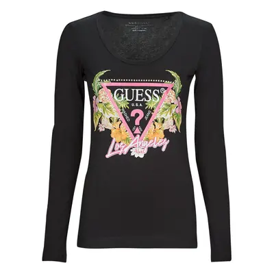 Guess LS SN TRIANGLE FLOWERS TEE Hosszú ujjú pólók Fekete