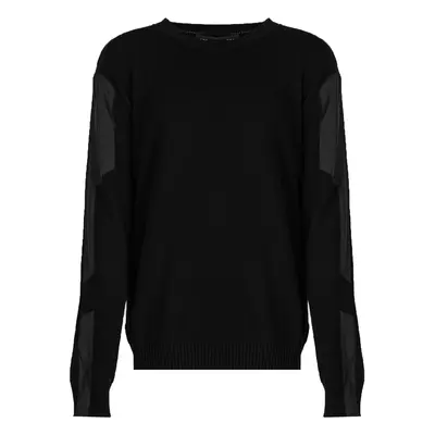 Les Hommes LKK112 603A | Classic Fit Jumper with Nylon Detail on Sleeves Pulóverek Fekete