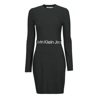 Calvin Klein Jeans LOGO ELASTIC MILANO LS DRESS Rövid ruhák Fekete