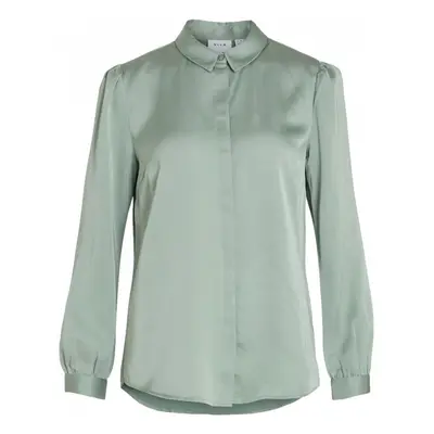 Vila Shirt Ellette Satin L/S - Green/Milieu Blúzok Zöld