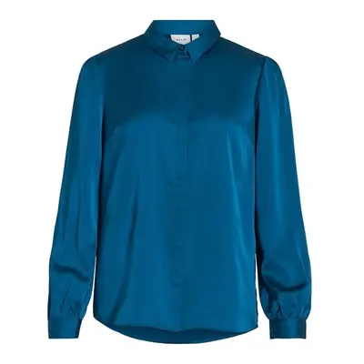 Vila Noos Ellette Satin Shirt - Moroccan Blue Blúzok Kék