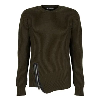 Les Hommes LJK106-656U | Round Neck Sweater with Asymetric Zip Pulóverek Zöld