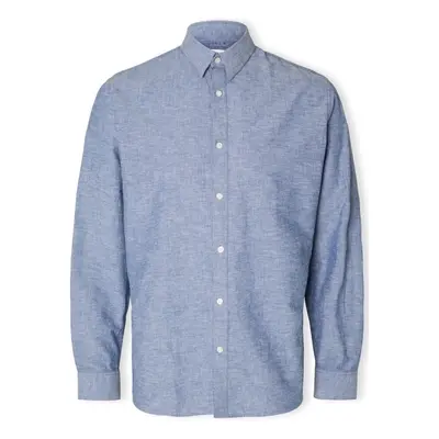 Selected Noos Slimnew-linen Shirt L/S - Medium Blue Denim Hosszú ujjú ingek Kék