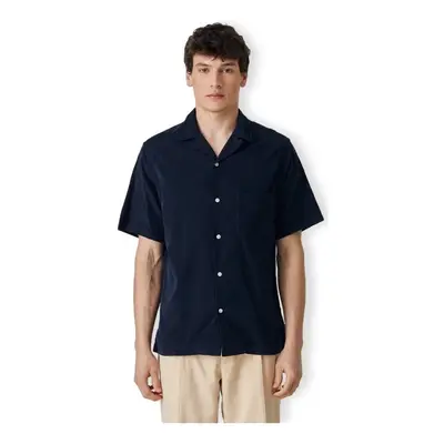 Portuguese Flannel Cord Camp Collar Shirt - Navy Hosszú ujjú ingek Kék