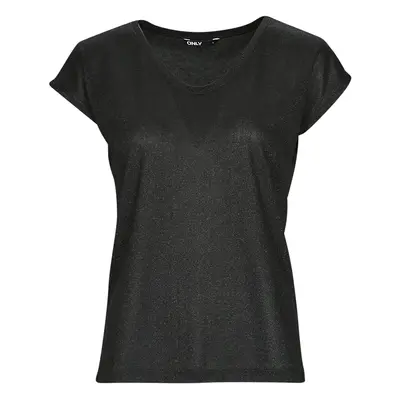 Only ONLSILVERY S/S V NECK LUREX TOP JRS Rövid ujjú pólók Fekete