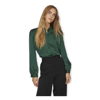 Vila Noos Ellette Satin Shirt L/S - Pineneedle Blúzok Zöld