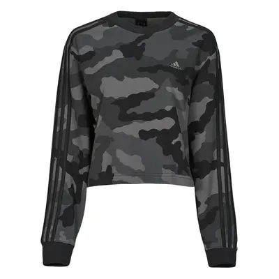 adidas Essentials 3-Stripes Camo-Print Cropped Sweatshirt Pulóverek Fekete