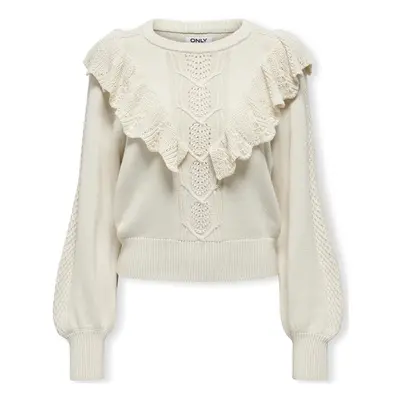 Only Cherry LS Ruffle Knit - Birch Pulóverek Bézs