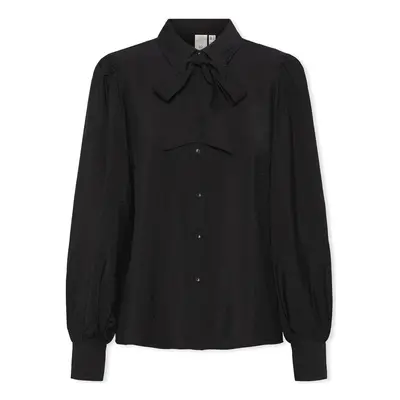 Y.a.s YAS Noos Pil LS Bow Shirt - Black Blúzok Fekete