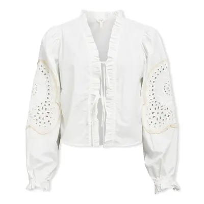 Object Noos Top Brodera L/S - White Sand Blúzok Bézs