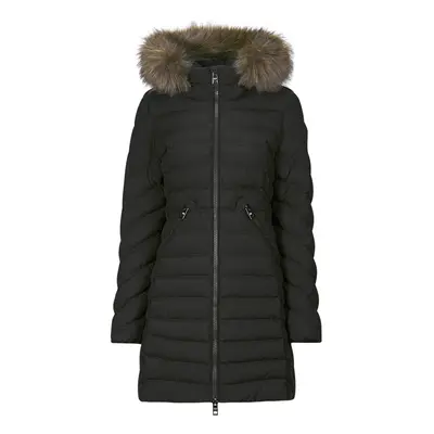 Superdry FUJI HOODED MID FAUSSE FOURRURE Steppelt kabátok Fekete