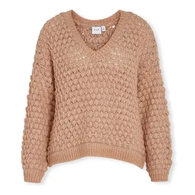 Vila Evali Knit L/S - Natural Melange Pulóverek Bézs