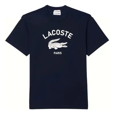 Lacoste Signature Print Cotton T-Shirt Midnight Blue Pólók / Galléros Pólók Kék