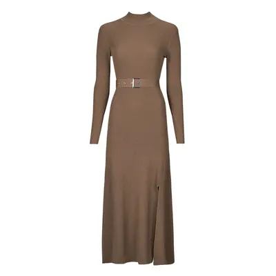 Karl Lagerfeld LSLV BUCKLE BELT KNIT DRESS Hosszú ruhák Bézs