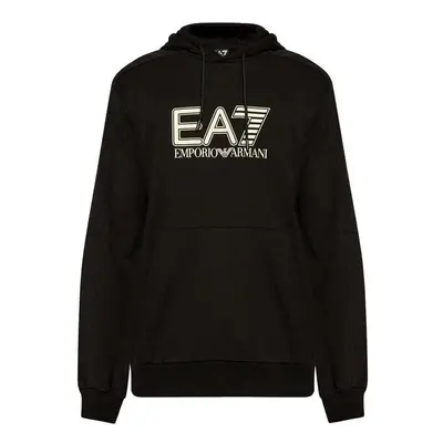 Ea7 Emporio Armani Visibility Cotton Hooded Sweatshirt Black Pulóverek Fekete