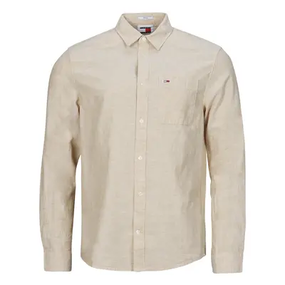 Tommy Jeans TJM REG LINEN BLEND SHIRT Hosszú ujjú ingek Bézs