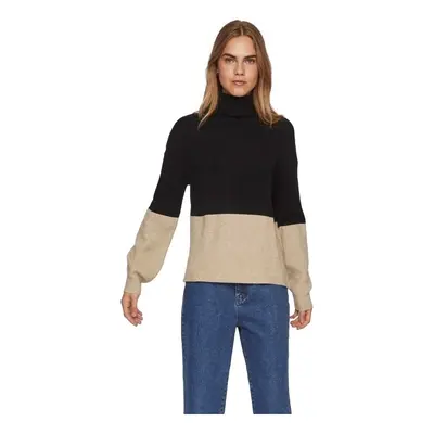 Vila Noos Ril Blocking Knit L/S - Black/Natural Mel Pulóverek Fekete