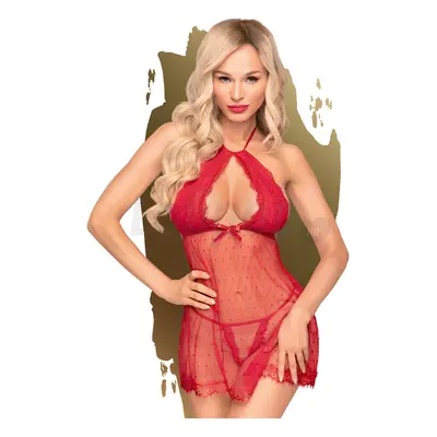 Penthouse Libido Boost - pöttyös, nyakpántos babydoll tangával (piros)