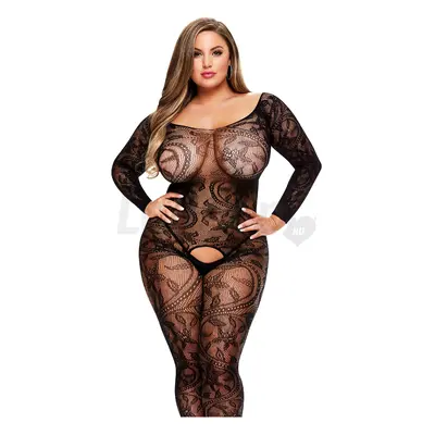 Baci Plus Size - hosszúujjú, mintás cicaruha - fekete (XL-XXL)