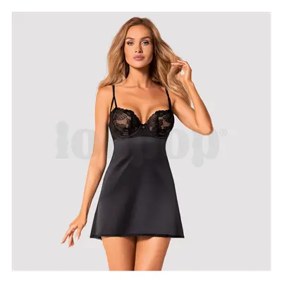 Serena Love Chemise elegáns csillogó csipkés babydoll és tanga bugyi fekete