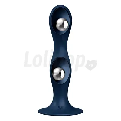 Satisfyer Double Ball R szilikonos dildó vibrációs golyócskákkal kék