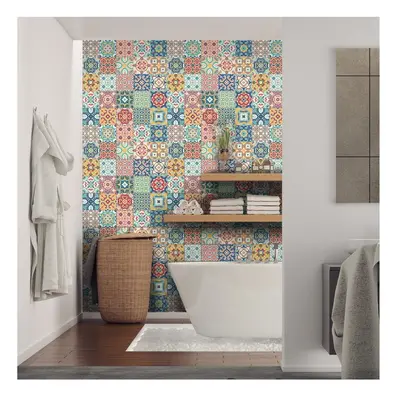 Wall Decal Cement Tiles Montanares 60 db-os falmatrica szett, 15 x 15 cm - Ambiance