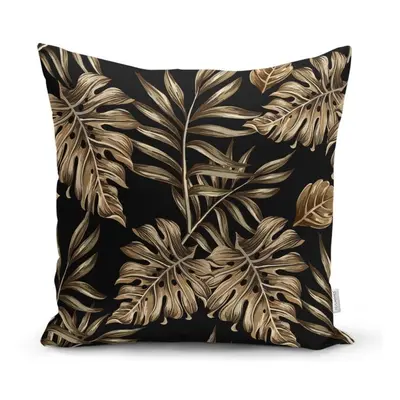 Golden Leafes With Black BG párnahuzat, 45 x 45 cm - Minimalist Cushion Covers