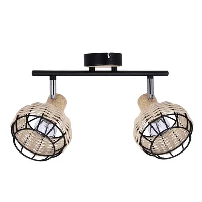 Fekete-krémszínű mennyezeti lámpa fém-rattan búrával ø 12 cm Tajga – Candellux Lighting