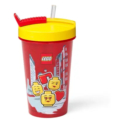 Iconic piros pohár sárga fedéllel és szívószállal, 500 ml - LEGO®