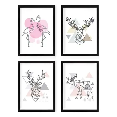 Keretezett poszter szett 4 db-os 24x29 cm Geometric Animals – Wallity