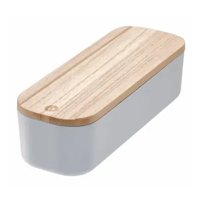 Eco szürke tárolódoboz paulownia fa fedéllel, 9 x 27,5 cm - iDesign