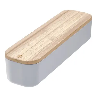 Eco szürke tárolódoboz paulownia fa fedéllel, 9 x 36,5 cm - iDesign