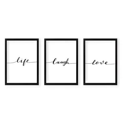 Keretezett poszter szett 3 db-os 24x29 cm Life Laugh Love – Vavien Artwork