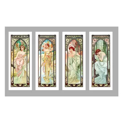 Times of The Day - 4 db Alfonze Mucha másolat, 40x100 cm