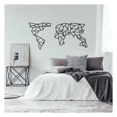 Geometric World Map fekete fém fali dekoráció, 120 x 58 cm