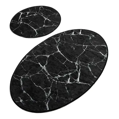 Marble 2 db-os fekete ovális fürdőszobai kilépő szett - Foutastic