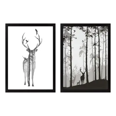 Keretezett poszter szett 2 db-os 34x44 cm Deer – Wallity