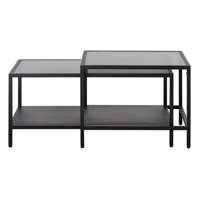 Fekete üveg dohányzóasztal szett 2 db-os 60x60 cm Bronco – Unique Furniture