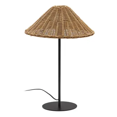 Fekete-natúr színű asztali lámpa rattan búrával (magasság 50 cm) Urania – Kave Home